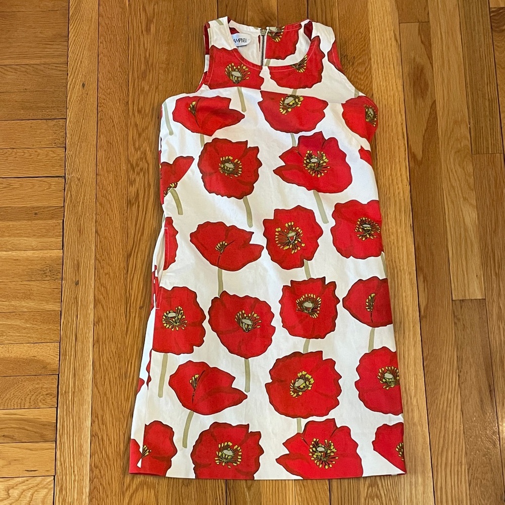 Sara Campbell Red and White Poppy Floral Shift Dress